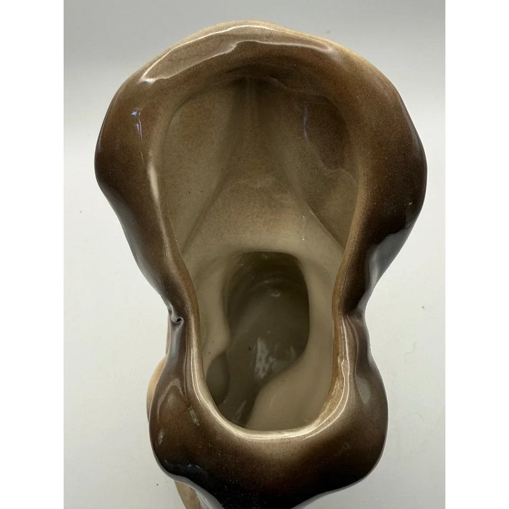Vintage Style Ceramic Deer‎ and Foe Head Vase Planter Brown Glazed 4Y892 New